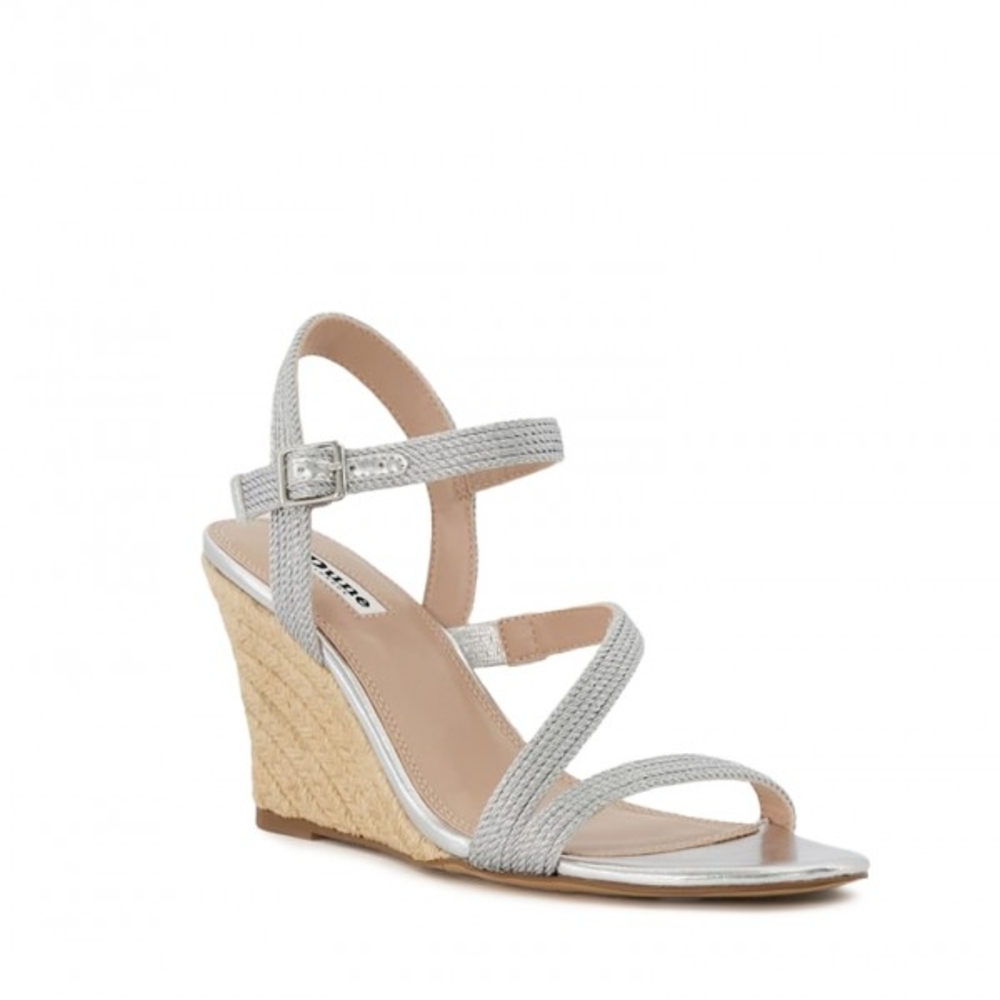 Dune London Women's Silver Kaia Ankle Strappy Wedges Sandals Size 8